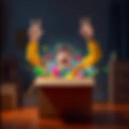 Opening a Box A person excitedly opening a box filled with colorful surprises and items inside.