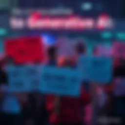 A group of people holding signs against generative AI content, expressing concern and disapproval.