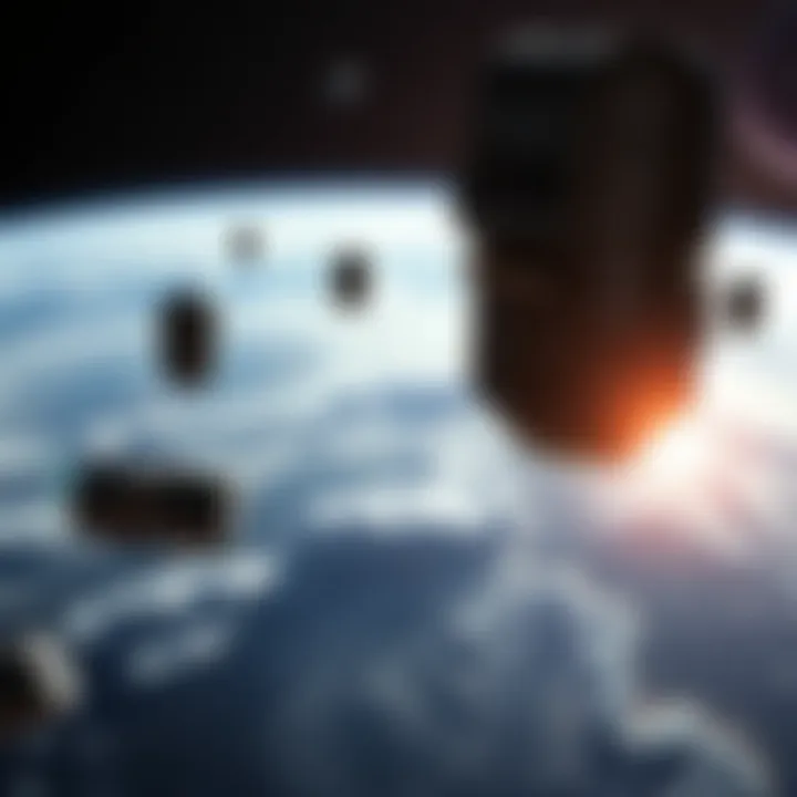 A futuristic view of orbital data centers floating in space with Earth visible in the background, highlighting potential technological advancements and concerns surrounding AI influence.