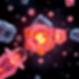 Glowing crystals floating in space, representing potential in drug development.