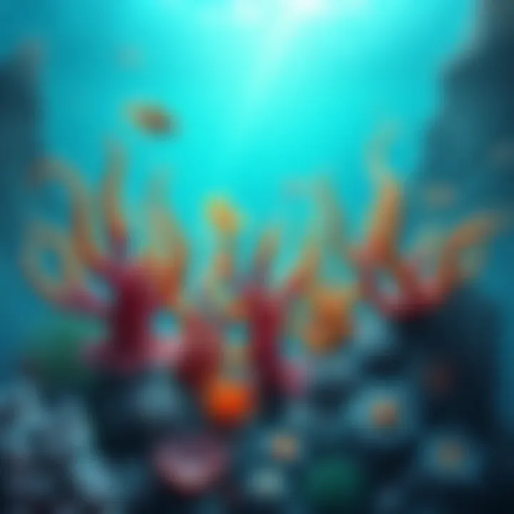 Illustration showing unique organisms that live in oxygen-free environments, like deep sea vents and extreme habitats.