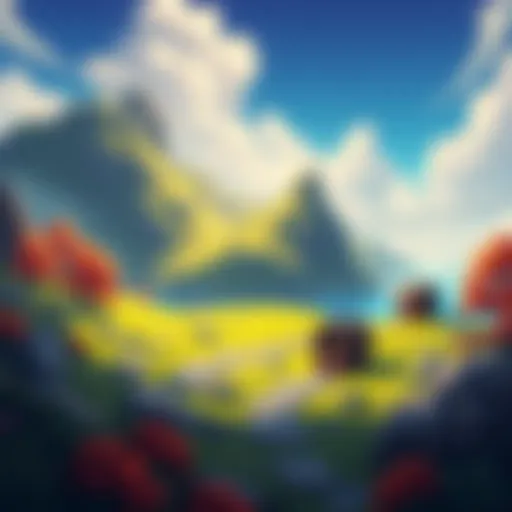 A vibrant scene from the initial area of Örnöga: Idle, featuring lush landscapes and treasure chests waiting to be explored.