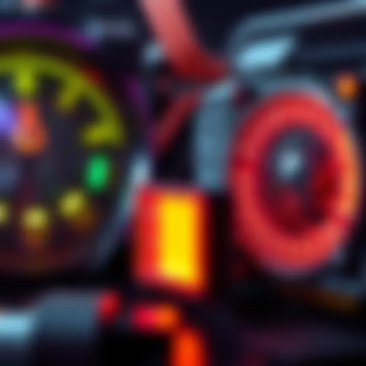 A close-up of an old graphics processing unit (GPU) next to a power meter showing high power consumption.