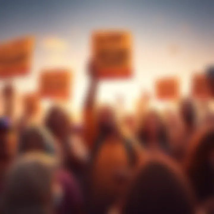 A group of people expressing frustration and holding signs calling for the removal of the Shifting Sands game trailer, showcasing the public outcry.