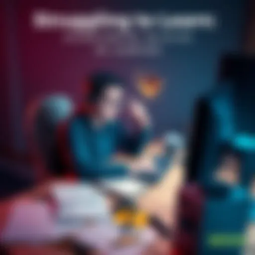 A person sitting at a desk, looking frustrated while working on a computer with game development software. Sketches and notes are scattered around, symbolizing the struggle with creative blocks.