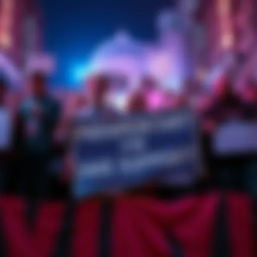 A group of fans holding signs expressing discontent with Paramount's merger tactics, showing banners demanding transparency and authenticity in corporate communications.