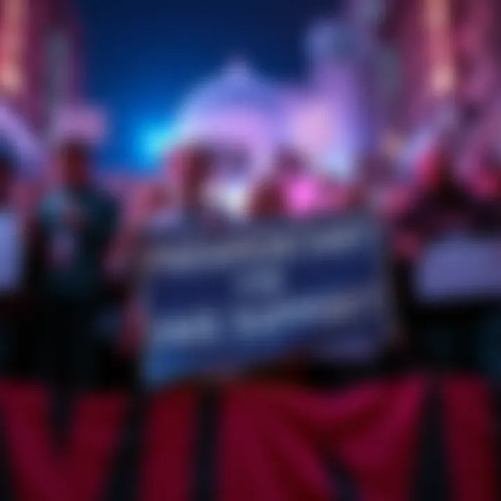 A group of fans holding signs expressing discontent with Paramount's merger tactics, showing banners demanding transparency and authenticity in corporate communications.