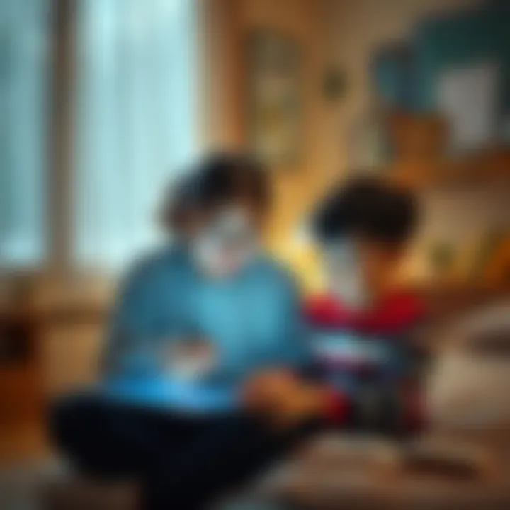A parent and child using a tablet with A.I. homework assistance in a study room