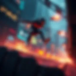 A skilled player jumping over obstacles in a fast-paced parkour game