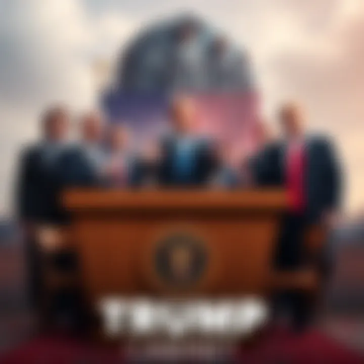 A satirical poster featuring Trump and his cabinet in a humorous setting, inspired by Monty Python, highlighting political absurdity.