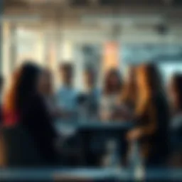 A group of students and professionals engaging in a discussion about patent law careers and education requirements.