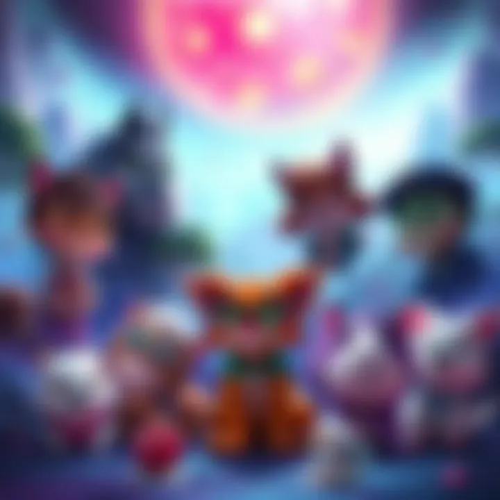 Various characters from the Paw Print Gang surrounded by vibrant environments that enhance their stories