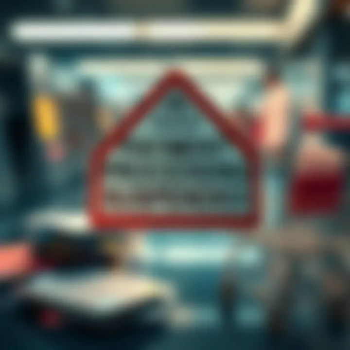 A warning sign indicating that payment processing has stopped, with credit cards and a shopping cart in the background.