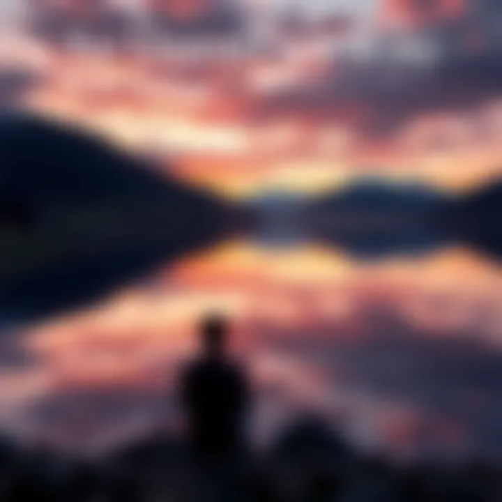 A peaceful moment of reflection A person sitting quietly by a lakeside, gazing at the calm water, expressing deep thought and emotion through silence.