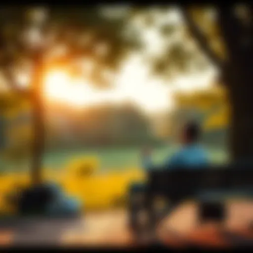 A person relaxing on a bench with a cigarette in hand, surrounded by trees and a tranquil setting, perfect for a smoke break