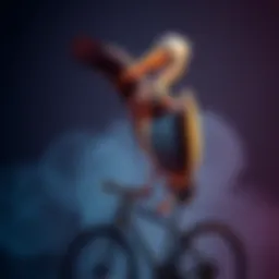 A pelican balancing on a bicycle, showcasing the unique Ox-alpha benchmark concept.