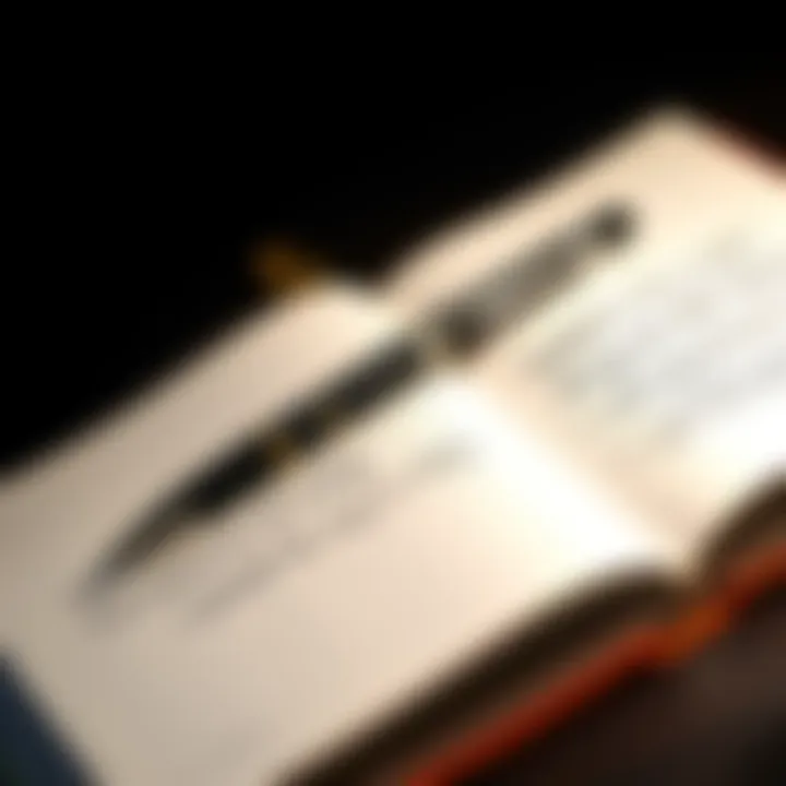 A pen rests on an open notebook filled with handwritten notes about story length and reader engagement.