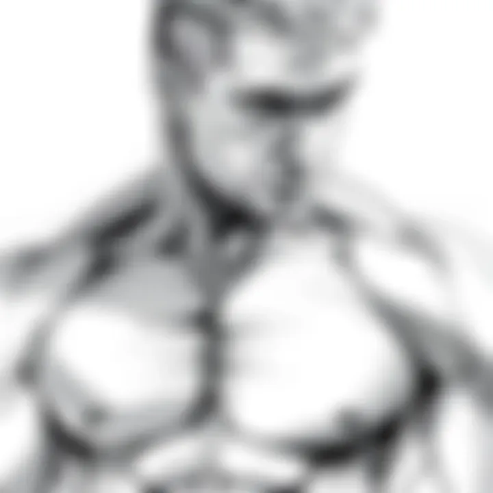 A detailed pencil sketch illustrating a muscular male character for an erotic novel, showcasing consistent features and anatomy