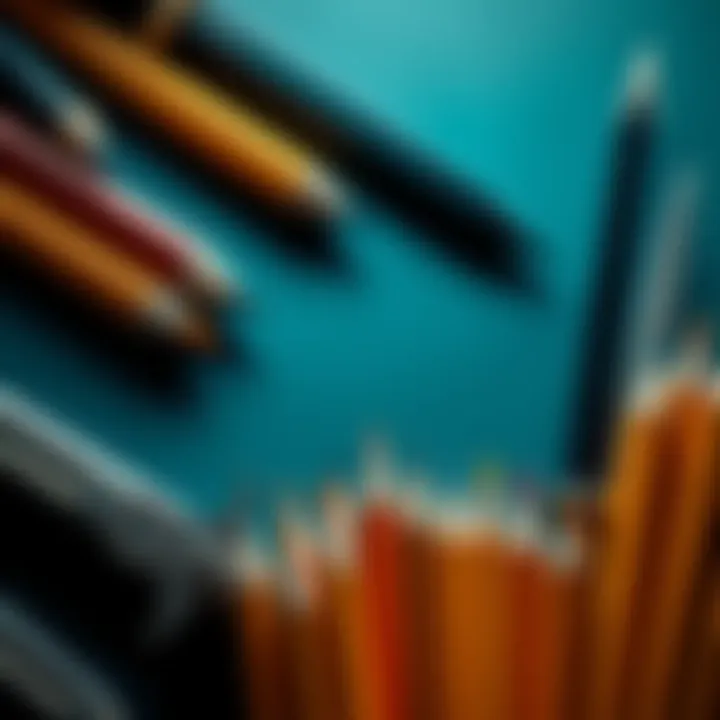 A collection of pencils arranged to resemble swords, highlighting aggressive imagery and historical themes.