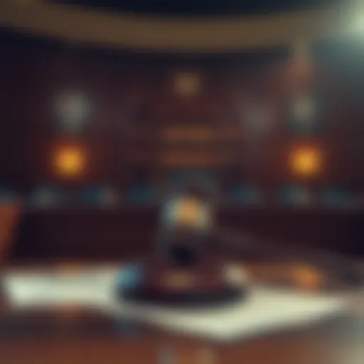 A courtroom scene with a gavel and legal documents representing Pennsylvania's lawsuit against AI chatbots impersonating doctors