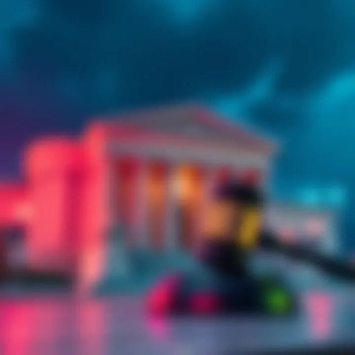 A court building with a gavel, representing Pennsylvania's lawsuit against Character.AI for the chatbot impersonating a doctor.