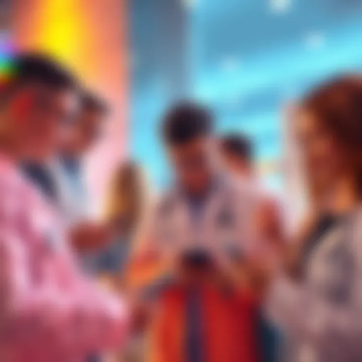 A diverse group of individuals interacting with ChatGPT on various devices, looking for health information.