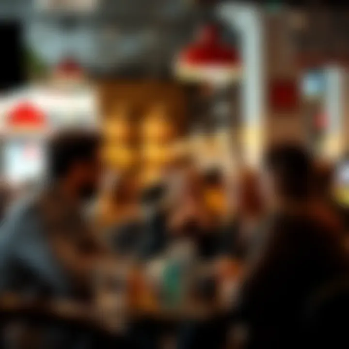 A group of people in a cafe engaged in conversation, some appear thoughtful while others are repeating phrases, showcasing discussion dynamics.