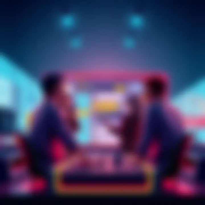 A group of people engaging in fun AI role-play conversations on a colorful website interface