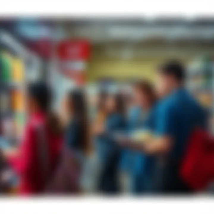 A group of people in a store looking at familiar brands instead of new products, showing a preference for trusted choices.