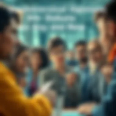 A group of diverse people discussing opinions in a lively setting, with expressions of curiosity and concern