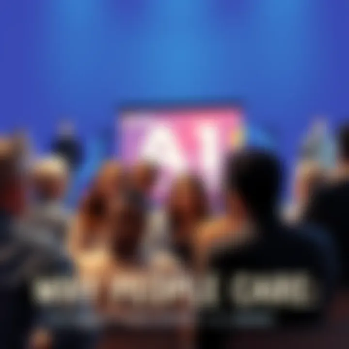 A diverse group of people discussing artificial intelligence in a lively online forum, showing various emotions and viewpoints.