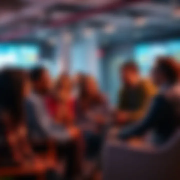 A group of people talking about the responsible use of AI technology in a casual setting.