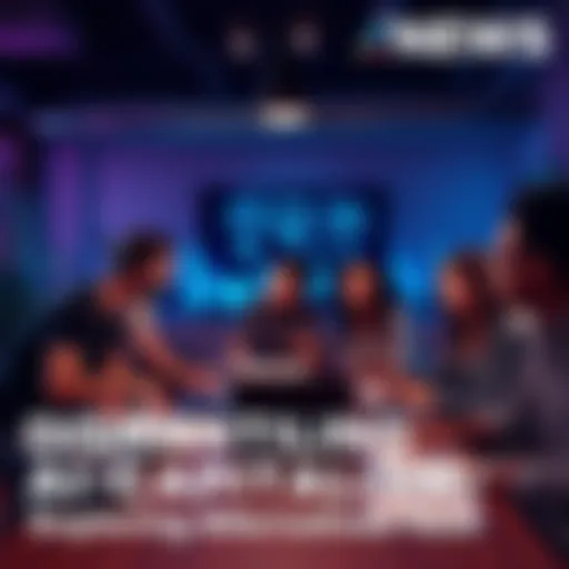 A diverse group of people in a casual meeting, brainstorming ideas about AI and technology governance, with notes and laptops on the table.