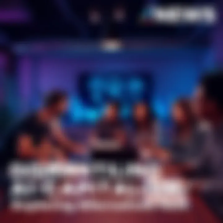 A diverse group of people in a casual meeting, brainstorming ideas about AI and technology governance, with notes and laptops on the table.