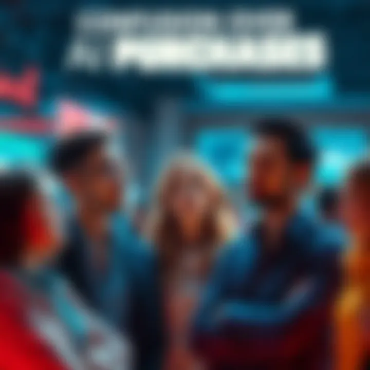 A group of people talking about their thoughts on buying AI products, showcasing various expressions of confusion and curiosity.