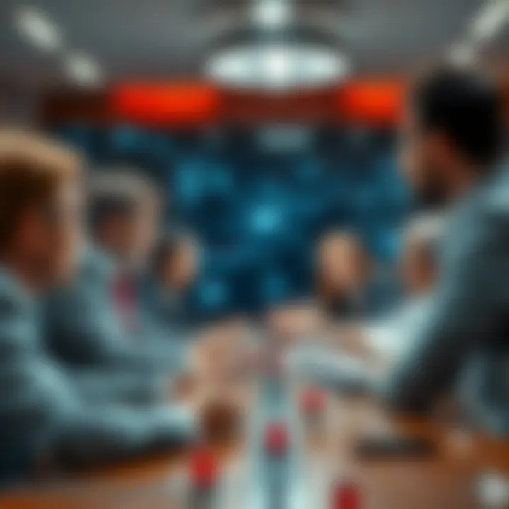 A group of people and politicians in a meeting, discussing the future of AI technology and regulation