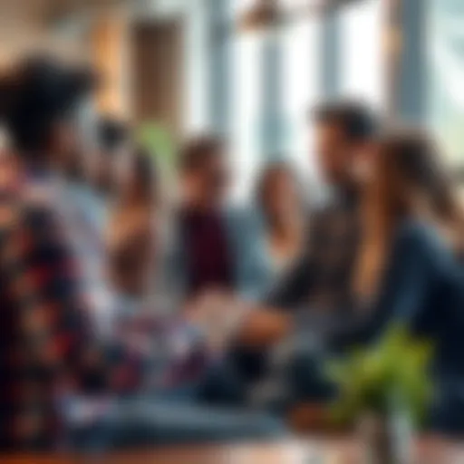 People Discussing Alternatives A group of diverse people sharing ideas and experiences about finding effective alternatives in a casual setting.