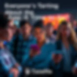 People discussing app changes A group of people expressing frustration over app modifications, with one person holding a phone and others listening intently.