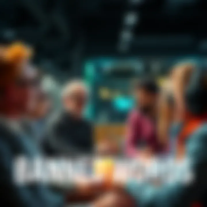 A group of diverse people engaged in a conversation about banned words in a casual setting, sharing ideas and opinions