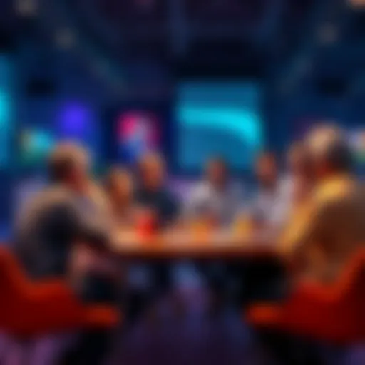 A group of people sitting around a table, sharing their thoughts and opinions about recent forum discussions, looking engaged and thoughtful.