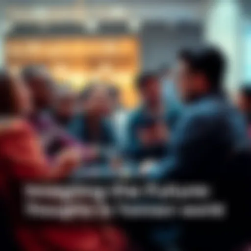 A group of diverse people sharing thoughts about the future in a casual setting