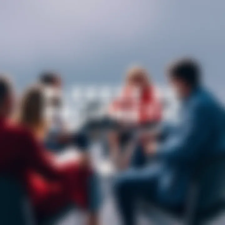 A diverse group of people sitting in a circle, sharing thoughts and insights about modern challenges, with open notebooks and pens.