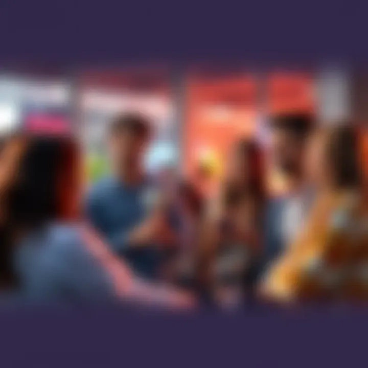 People discussing options A group of people engaged in a lively discussion about their preferences and choices.