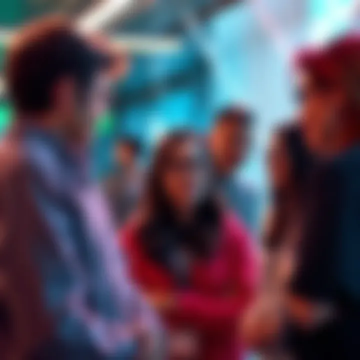 A group of people engaged in conversation about the new subscription operating system with AI features, expressing mixed opinions