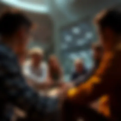 A group of people in a circle, engaged in a deep conversation about truth and authenticity.
