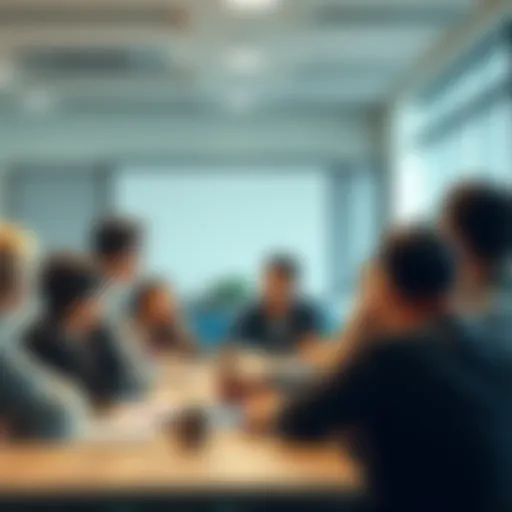 A group of diverse people gathered around a table, actively discussing various topics with expressions of interest and engagement.