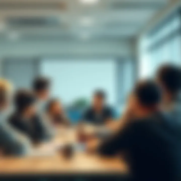 A group of diverse people gathered around a table, actively discussing various topics with expressions of interest and engagement.
