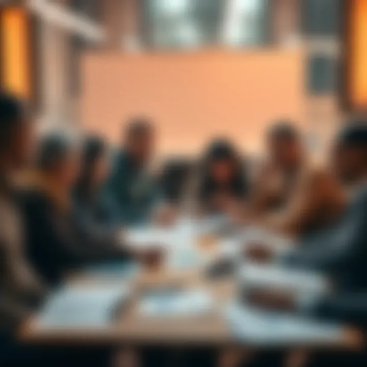 A group of diverse people discussing various topics with charts and papers on the table, illustrating the complexity of modern discourse.