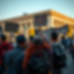 Group of people expressing concern over anti-AI harassment, holding signs about freedom of expression in a public setting