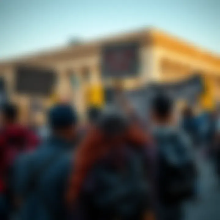 Group of people expressing concern over anti-AI harassment, holding signs about freedom of expression in a public setting